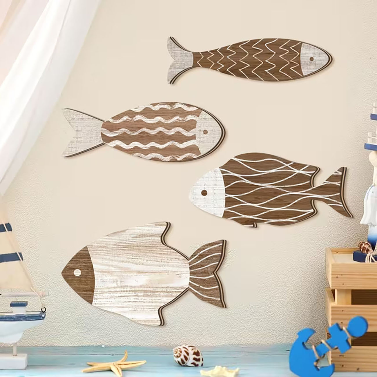 A Set of 4 Wooden Fish Wall De - Woodworking Glue 评论和价格